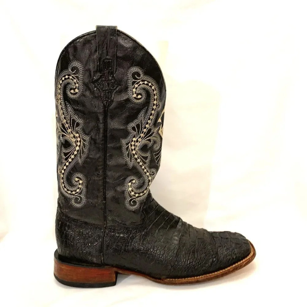 Ferrini Boots Mens 12 EE Black Stampede Caiman Crocodile Print Square Toe
